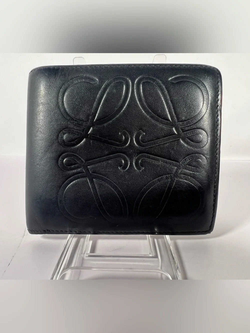1258: Loewe Anagram Bifold Leather Wallet Black